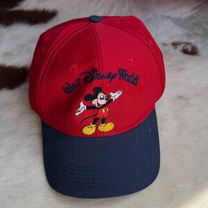 Retro Embroidered Walt Disney World Mickey Mouse Red & Navy Baseball Cap
